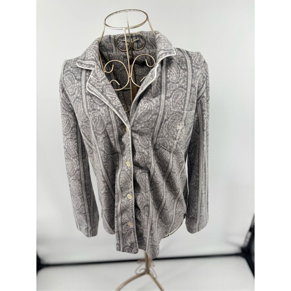 Lauren Ralph Lauren Paisley Pajama Top Long Sleeve Size XS Gray
